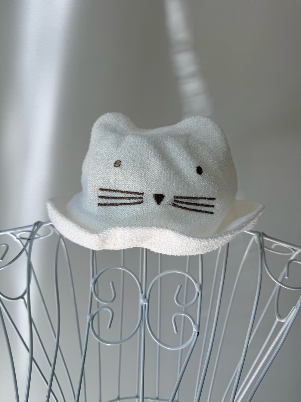 Zara Kids White Cat Fedora Hat Kitty Ears Face Embroidered Novelty Costume